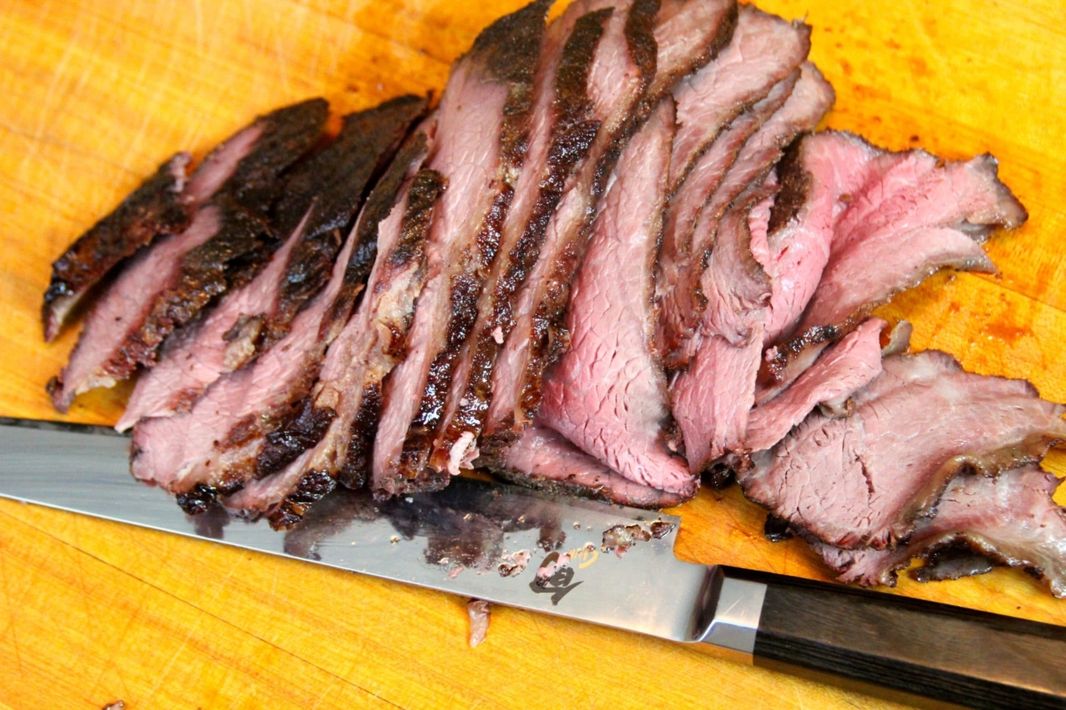 Sliced sous-vide-que bottom round roast