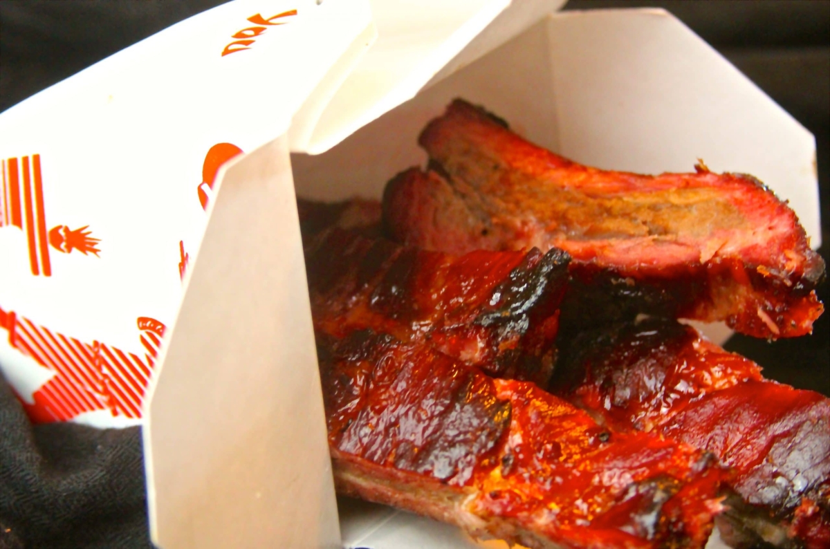 Char siu ribs in takeout container