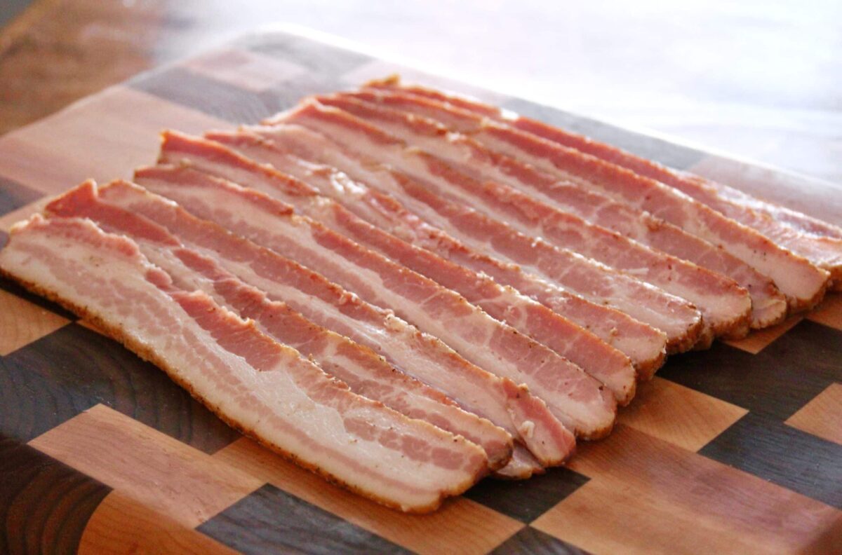 sliced homemade smoked bacon.