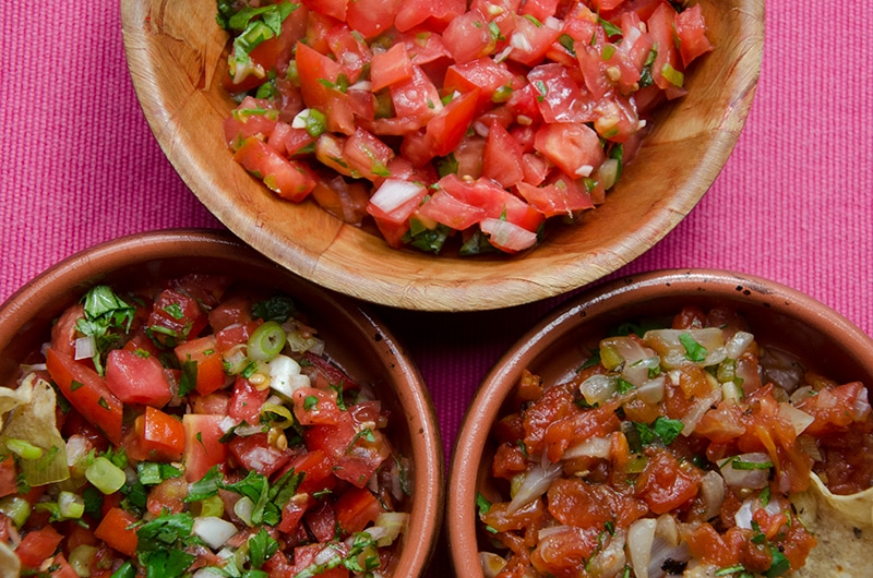 three grilled red salsas.