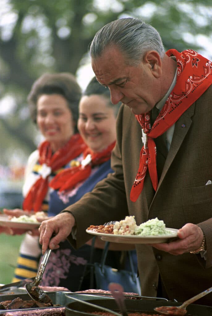 lbj at the BBQ buffet