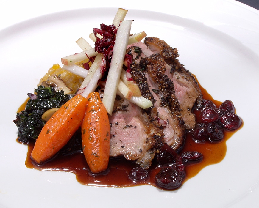 duck in red wine sauce.