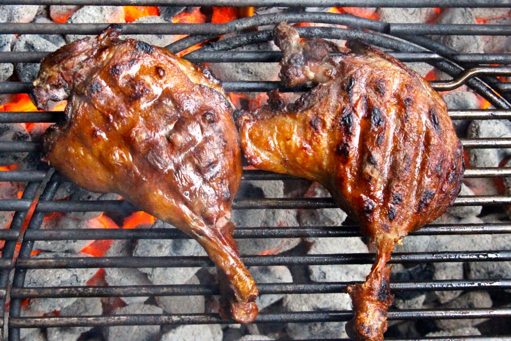 Grilling duck quarters
