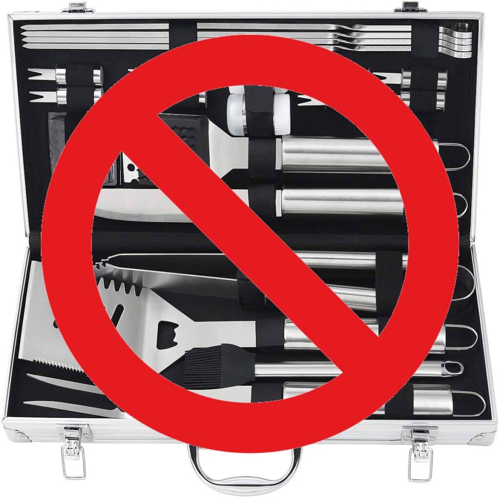 grilling tool set with null symbol