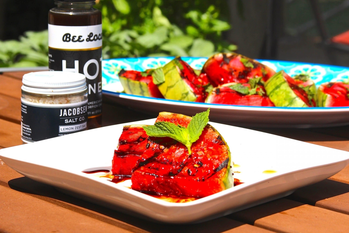Grilled watermelon plated