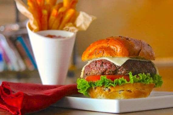 Mushroom and beef blended burger plated plated