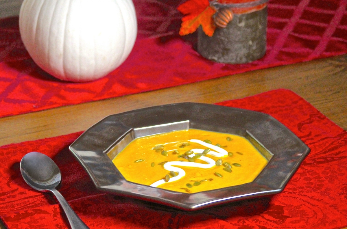 Smoked butternut squash soup in a bowl