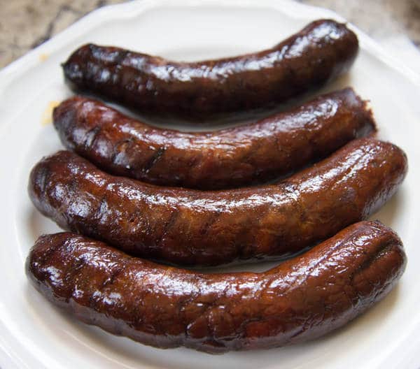 Grilled andouille sausage on a plate