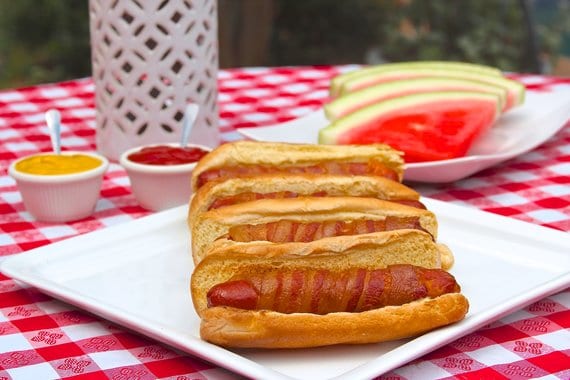 Cheese Stuffed Bacon Wrapped Hot Dogs