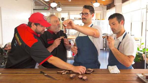 Two teams testing ribs