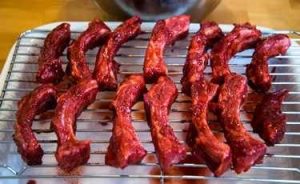 Char siu ribs on a rack