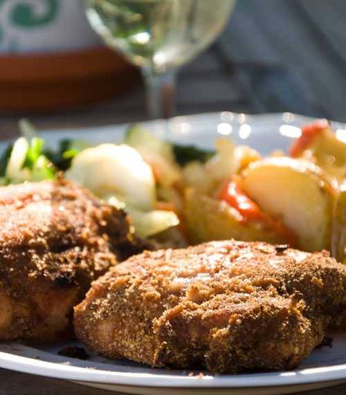 Plated breadcrumb crusted chicken