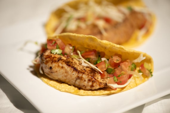 Grilled fish taco in a corn tortilla