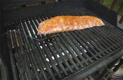 ribs on gas grill with 2-zone heat setup
