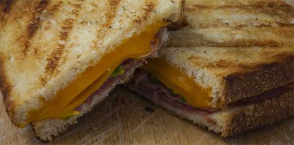 Gooey grilled cheese sandwich halves