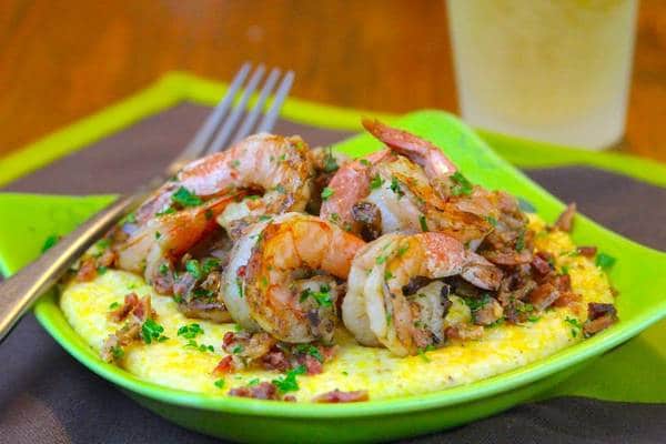 grilled shrimp atop grits