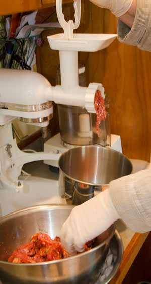 grinding the meat and fat