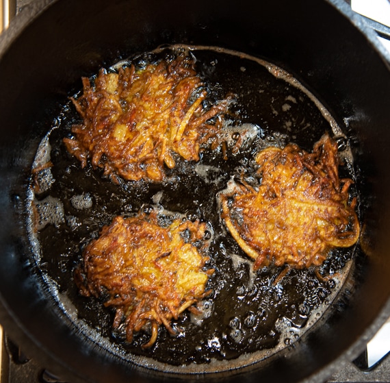 latkes in Dutch oven