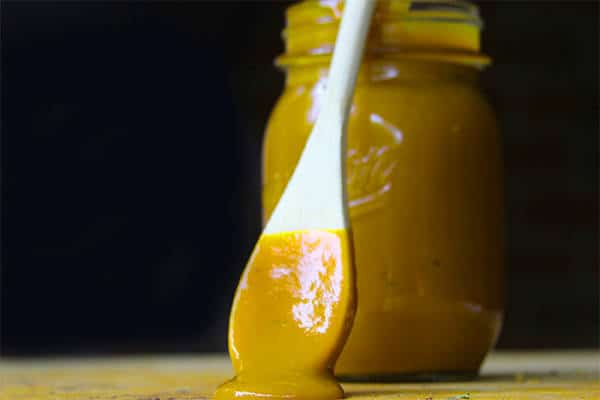 Mustard BBQ sauce in a jar