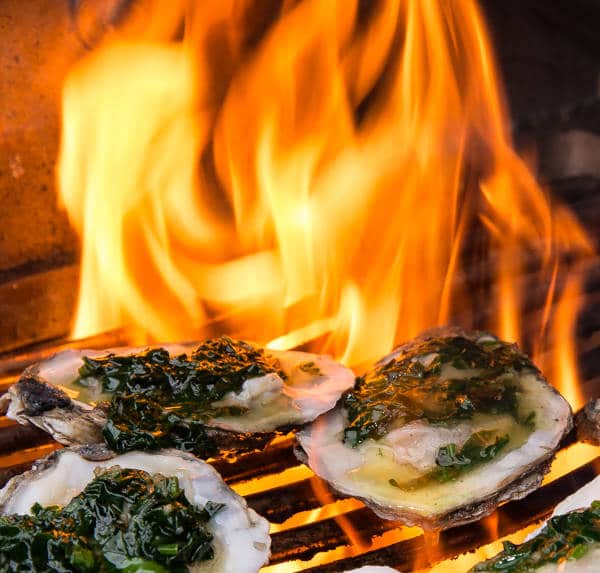 oysters on flame grill
