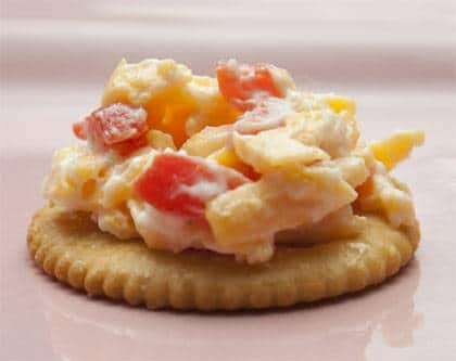 Pimento cheese on a cracker
