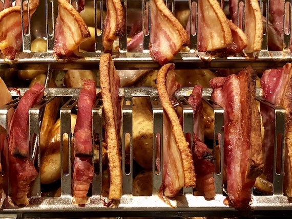 pork belly and bacon on grill