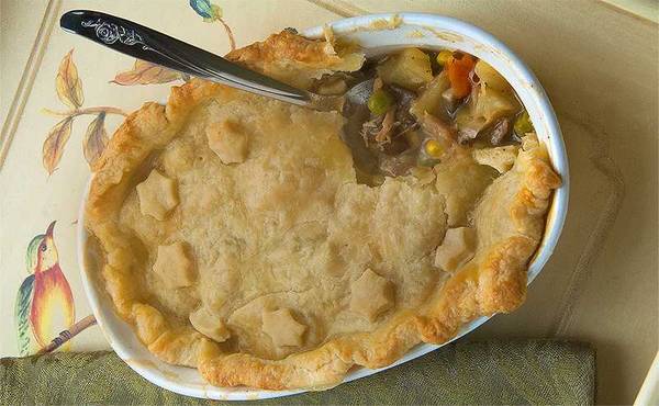 Turkey pot pie in serving dish