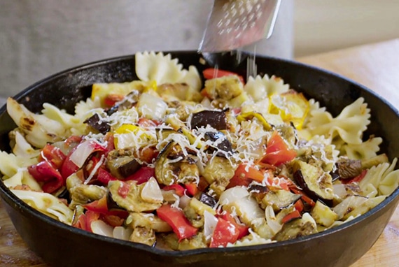 Grilled ratatouille over pasta