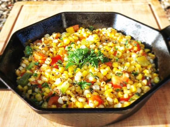 Big bowl of corn and red peppers make a salad
