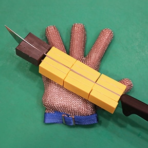testing a glove with a slice from above