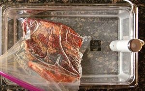 Brisket in sous vide water bath