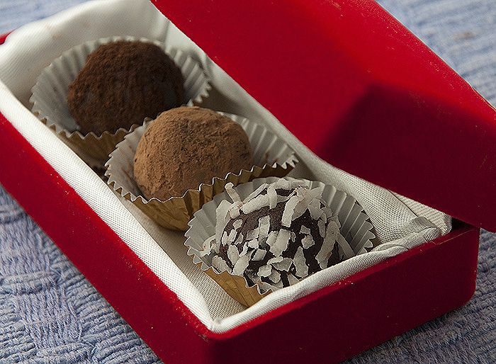 Chocolate truffles in a box