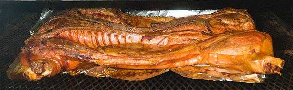 Whole hog mopped with East Carolina Vinegar BBQ sauce