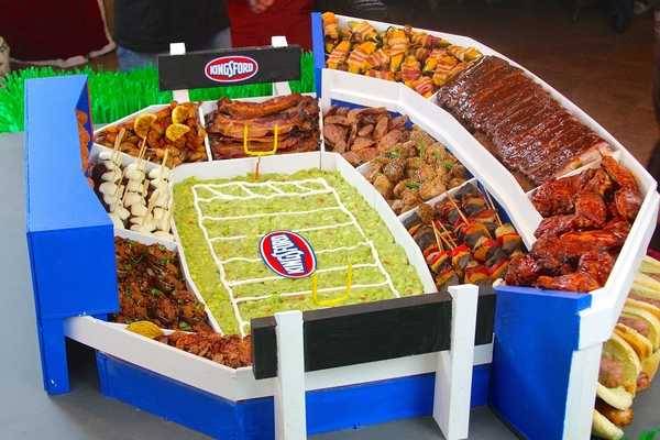 food displayed on football stadium