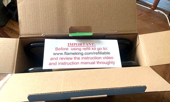 Flame King Cylinder Refill Kit warning