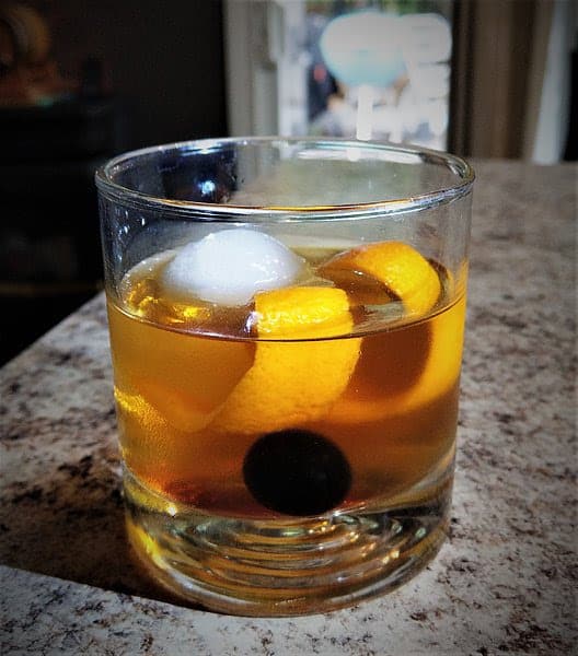 cocktail in a glass.