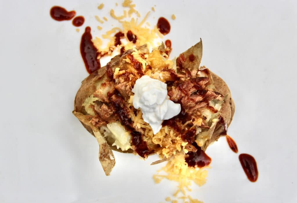 Pulled pork baked potato.