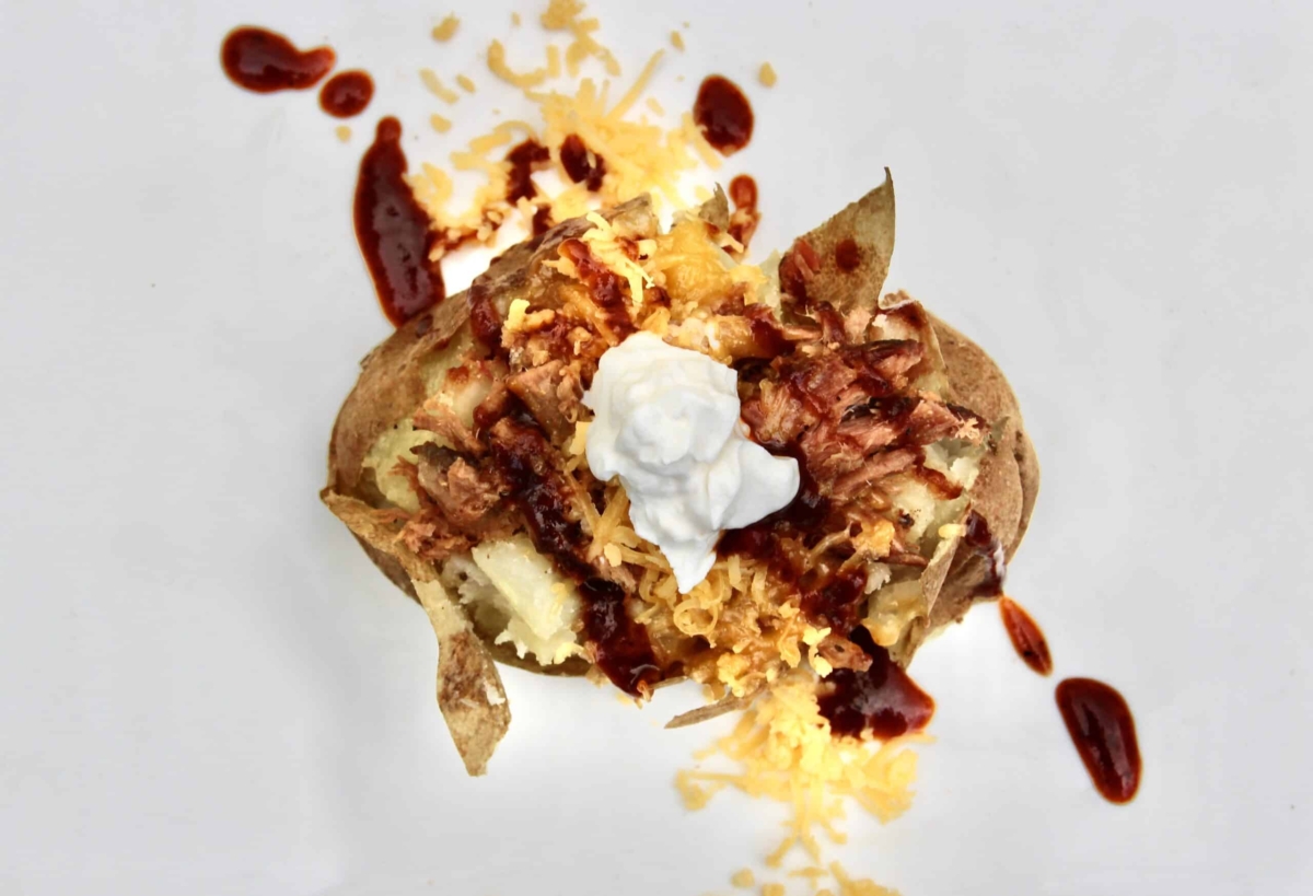 Pulled pork baked potato.