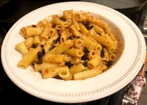grilled tomato pasta with raisins.