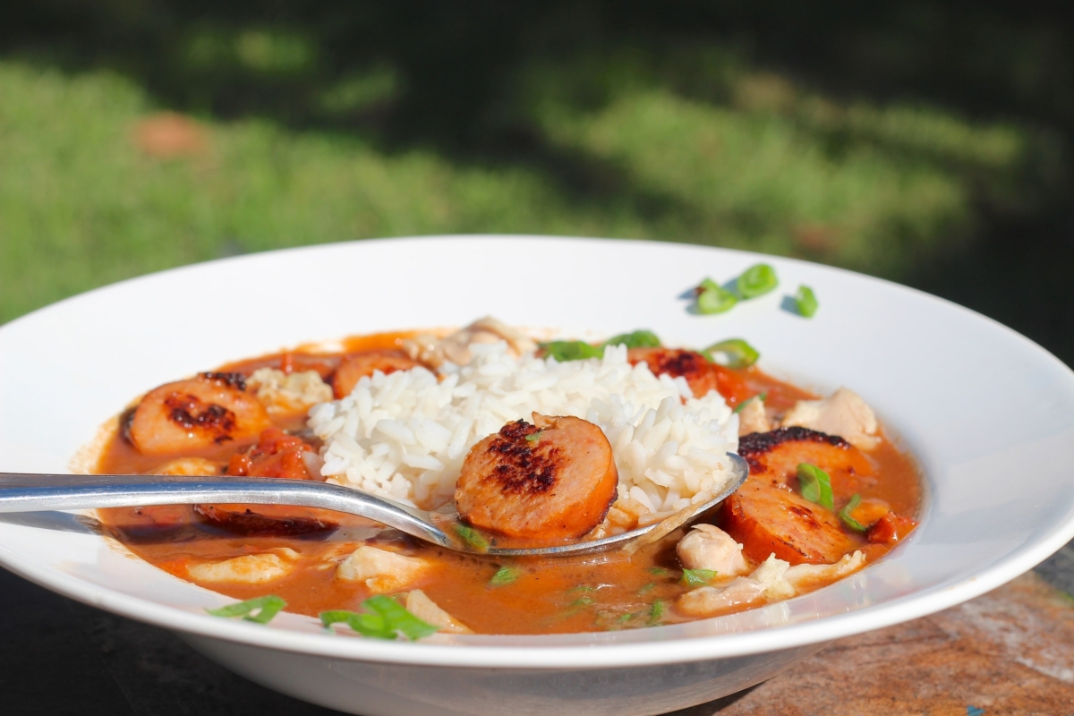 turkey gumbo in a bowl.