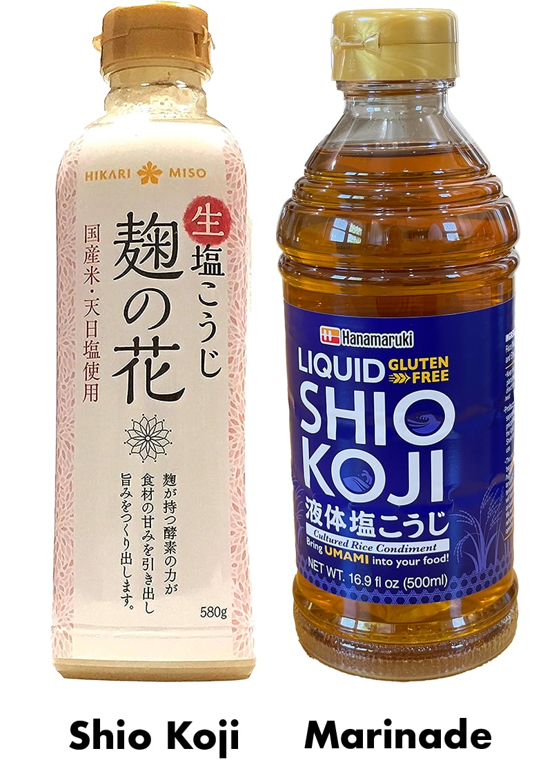 Shio Koji liquid bottles.