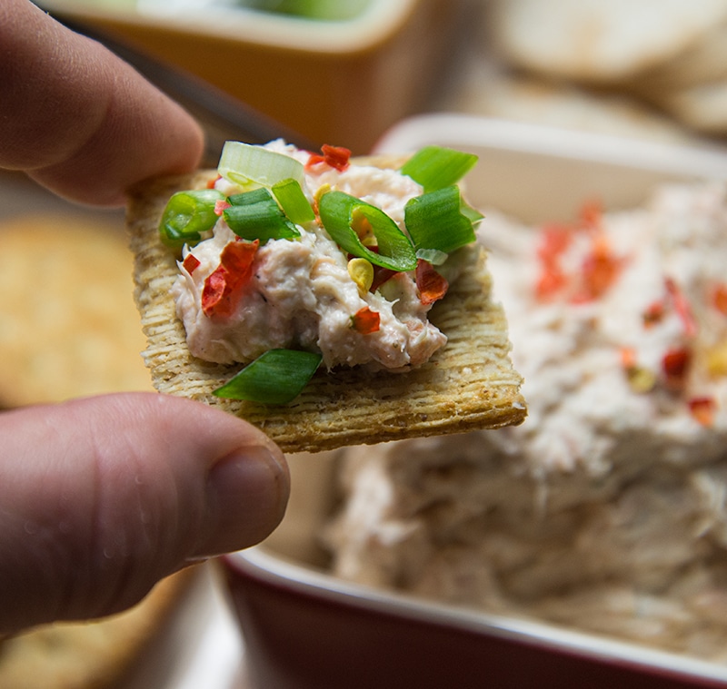 smoked fish spread on a cracker.