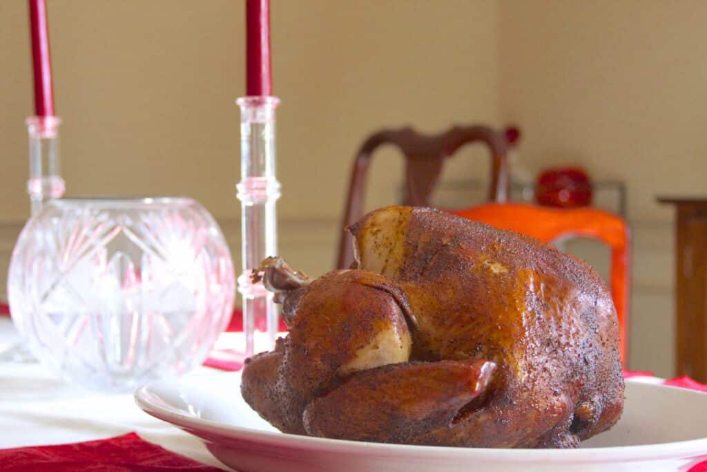 smoked turkey on a platter.