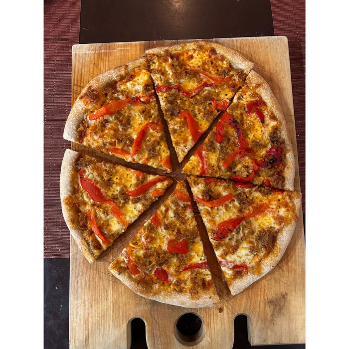 Blaze sausage pepper pizza