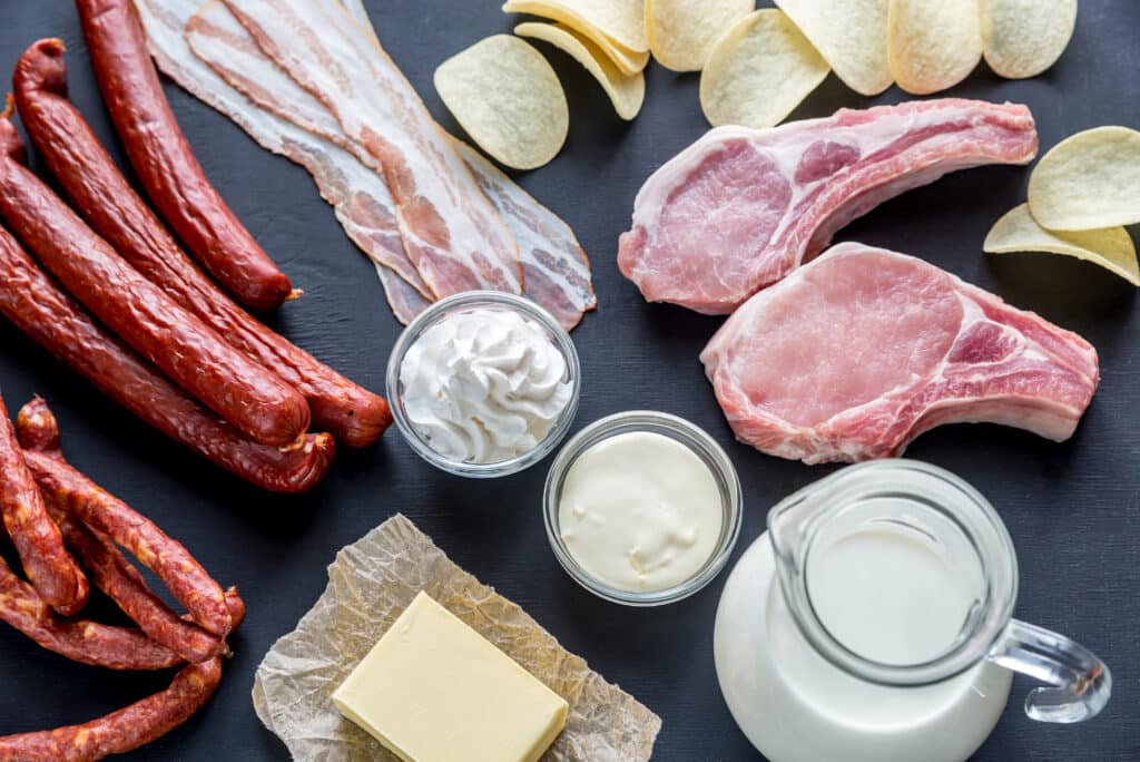 Foods containing saturated fats.