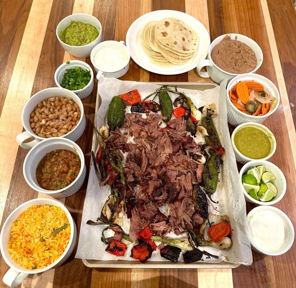 beef shank and taco toppings.