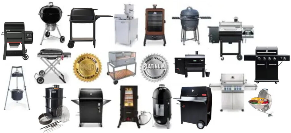 composite image of BBQ smokers and grills.