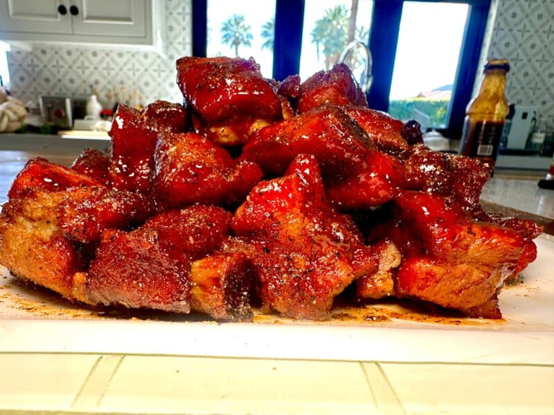 Sauced rib snacks.