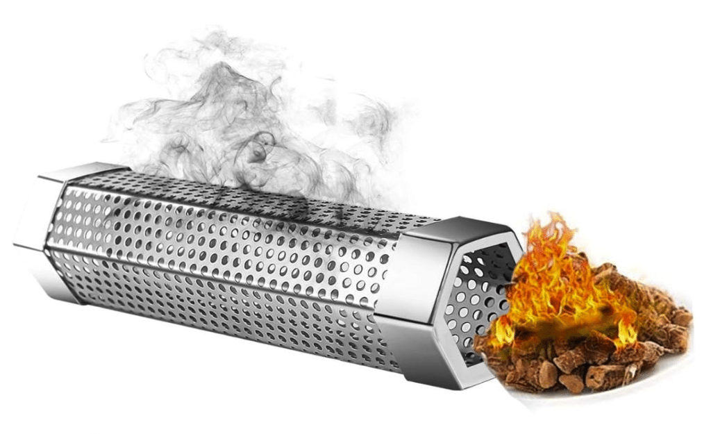 Pellet smoking tube with flames and smoke.