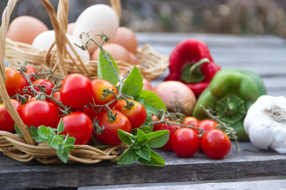 Vegetables and eggs.